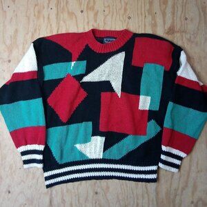 Vintage Abstract Geometric Stripes Crewneck Sweater